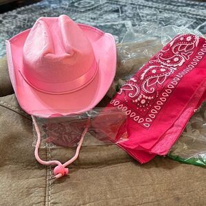 JeVenis Pink Cowgirl Hat, Bandana, & heart shape Sunglasses for Dress-up‎